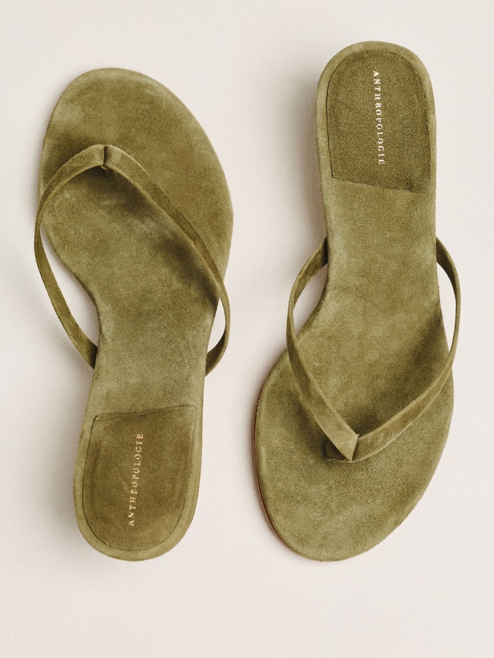 NWOB Anthropologie Olive Suede Slide Flip-Flop Kitten Heels - Picture 1 of 11